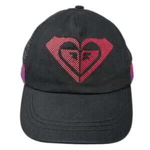 Roxy Snapback Trucker Hat Black One Size Adjustable Mesh Back Embroidered